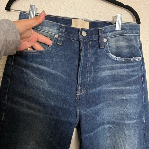 CQY Anthropology women’s Dark blue distress straight Slim denim jeans size 27 - Picture 2 of 12